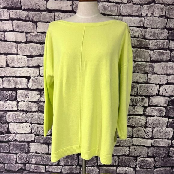 Talbots Sweaters - Talbots Yellow/Green Crew Neck 3/4 Sleeve Pullover Sweater Size XL